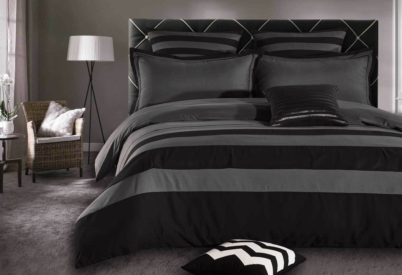 Luxton Lena Black White Striped Quilt Cover Set Luxton