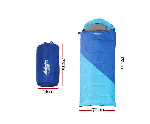 Sleeping Bag Bags Kids 172cm Camping Hiking Thermal Blue Weisshorn