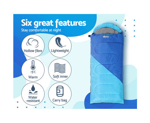 Sleeping Bag Bags Kids 172cm Camping Hiking Thermal Blue Weisshorn
