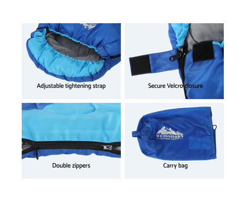 Sleeping Bag Bags Kids 172cm Camping Hiking Thermal Blue Weisshorn