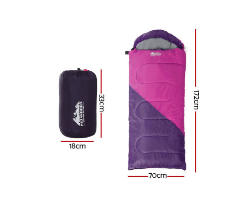 Sleeping Bag Bags Kid 172cm Camping Hiking Thermal Pink Weisshorn