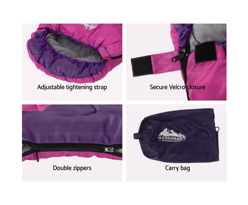 Sleeping Bag Bags Kid 172cm Camping Hiking Thermal Pink Weisshorn