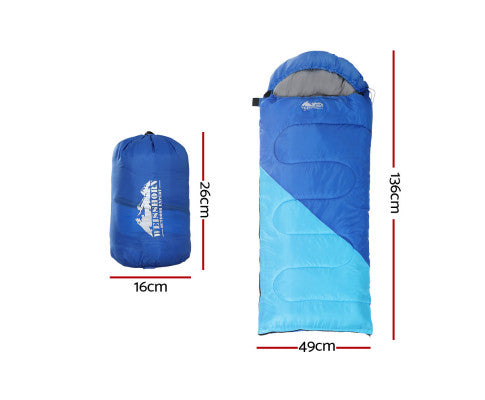 Sleeping Bag 136cm Kids Camping Hiking Winter Blue Weisshorn