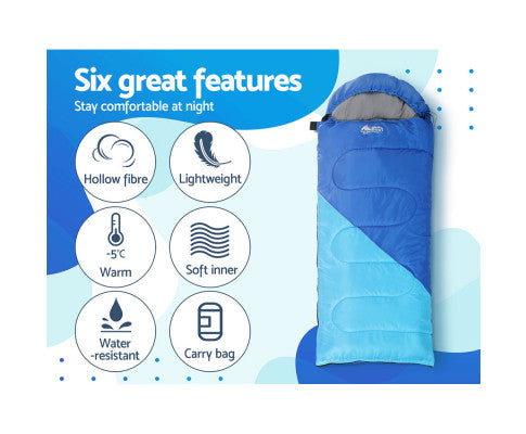 Sleeping Bag 136cm Kids Camping Hiking Winter Blue Weisshorn
