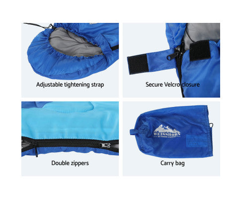 Sleeping Bag 136cm Kids Camping Hiking Winter Blue Weisshorn