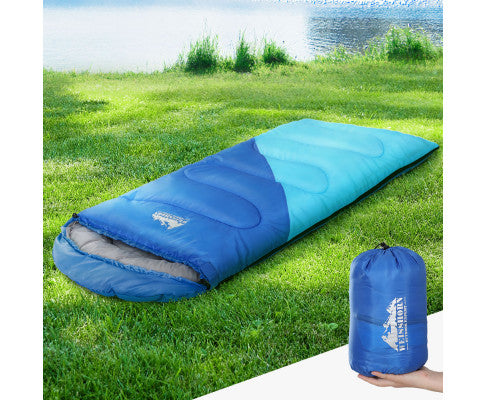 Sleeping Bag 136cm Kids Camping Hiking Winter Blue Weisshorn