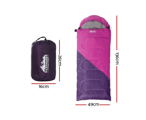 Sleeping Bag 136cm Kids Camping Hiking Winter Pink Weisshorn