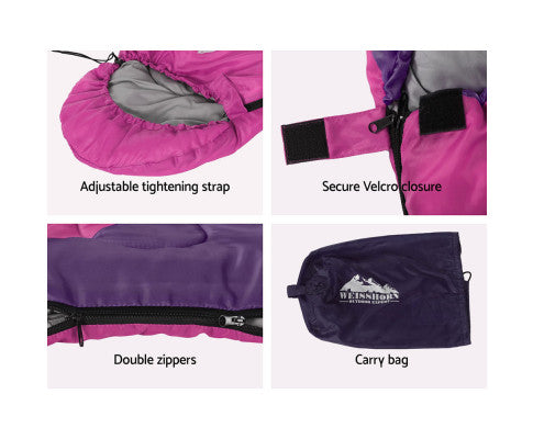 Sleeping Bag 136cm Kids Camping Hiking Winter Pink Weisshorn