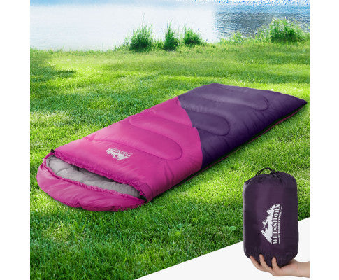 Sleeping Bag 136cm Kids Camping Hiking Winter Pink Weisshorn