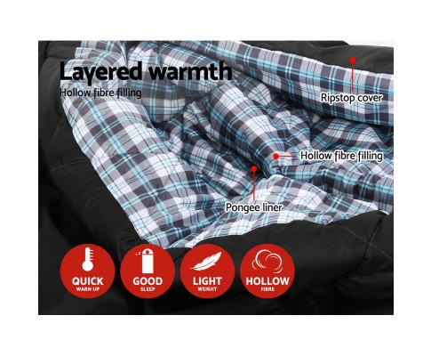 Sleeping Bag Bags Double Camping Hiking -10°C to 15°C Tent Winter Thermal Grey Weisshorn