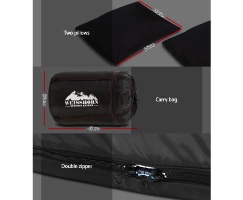 Sleeping Bag Bags Double Camping Hiking -10°C to 15°C Tent Winter Thermal Grey Weisshorn