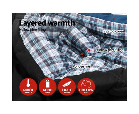 Sleeping Bag Bags Double Camping Hiking -10°C to 15°C Tent Winter Thermal Navy Weisshorn
