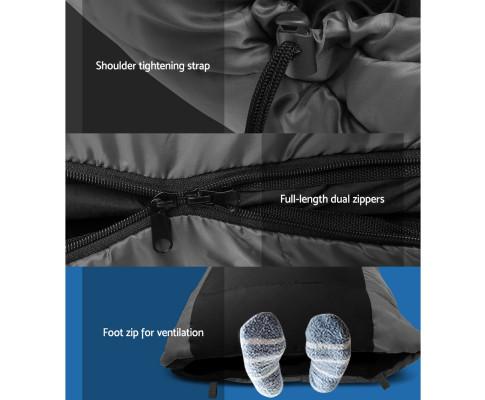 Sleeping Bag Bags Single Camping Hiking -20°C to 10°C Tent Winter Thermal Grey Weisshorn