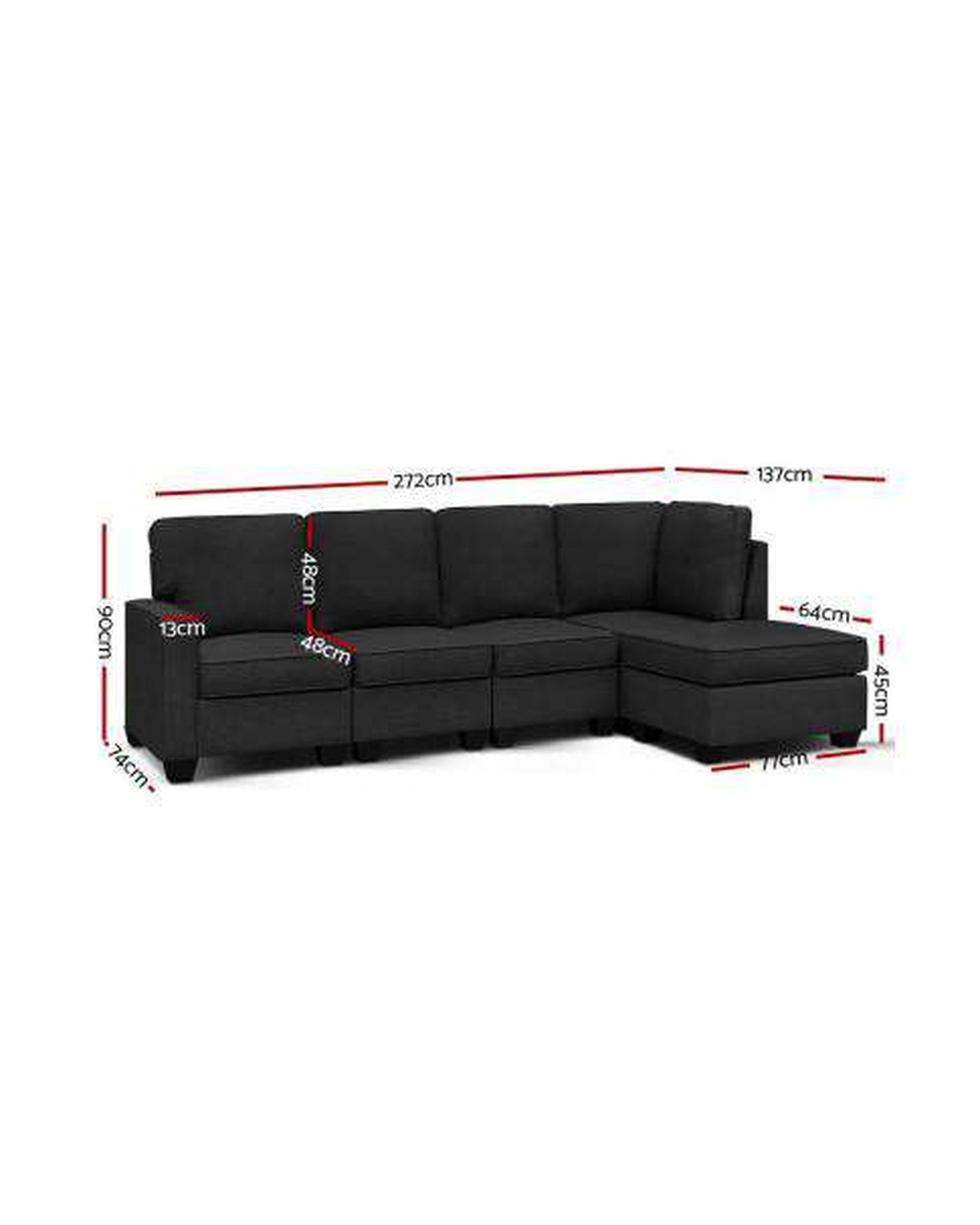 Sofa Lounge Set 5 Seater Modular Chaise Chair Suite Couch Dark Grey Artiss