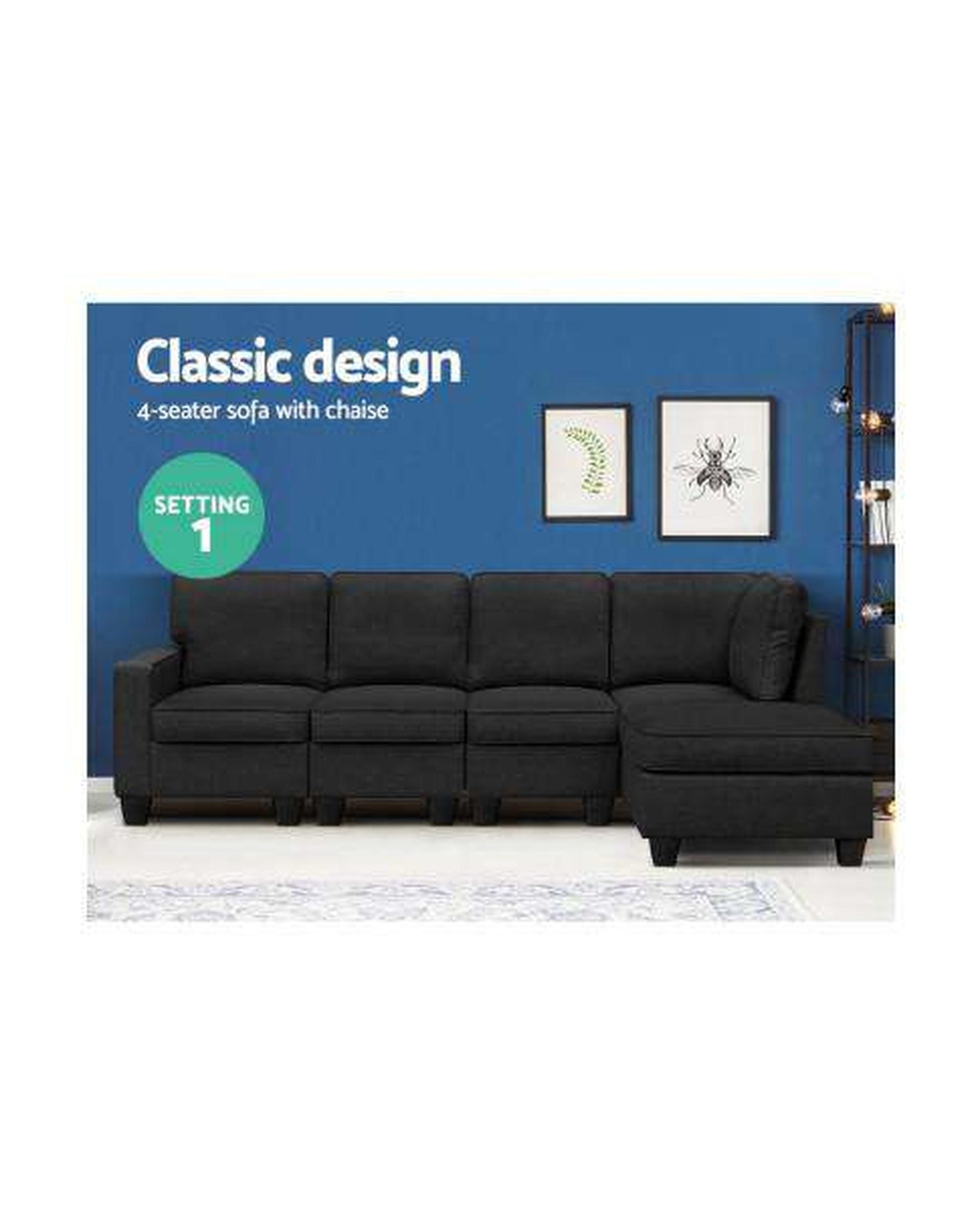 Sofa Lounge Set 5 Seater Modular Chaise Chair Suite Couch Dark Grey Artiss