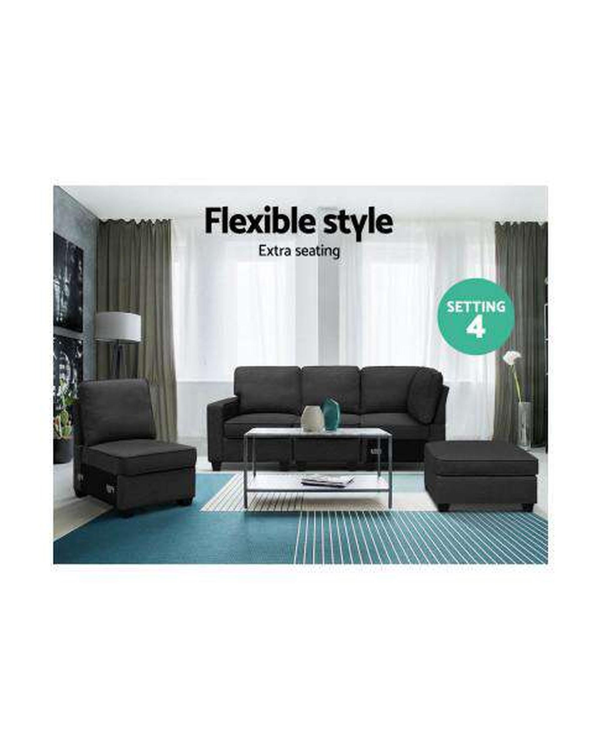 Sofa Lounge Set 5 Seater Modular Chaise Chair Suite Couch Dark Grey Artiss