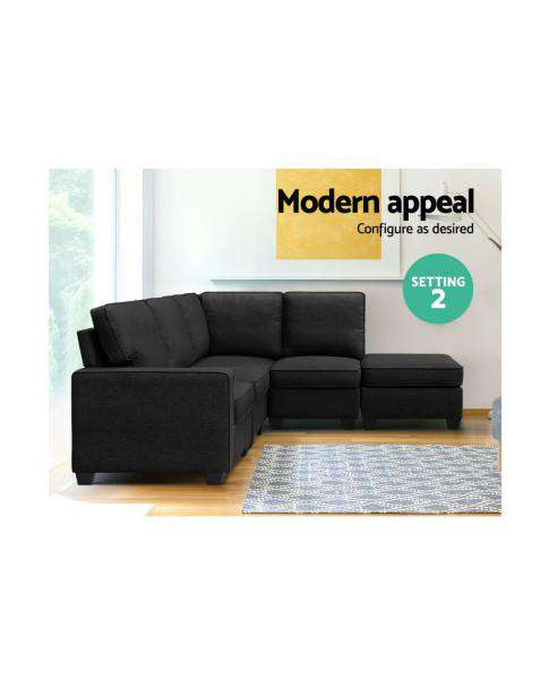 Sofa Lounge Set 5 Seater Modular Chaise Chair Suite Couch Dark Grey Artiss