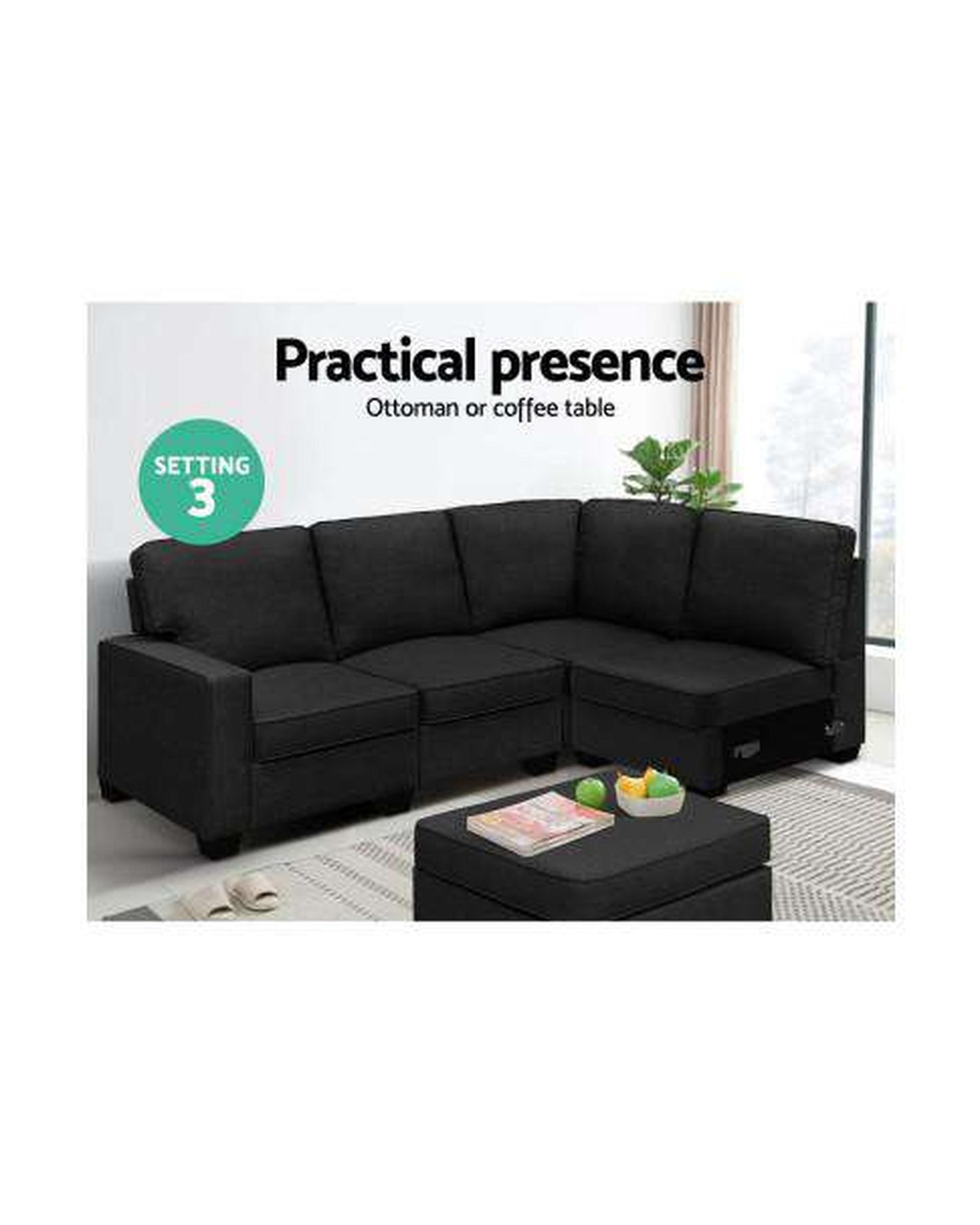 Sofa Lounge Set 5 Seater Modular Chaise Chair Suite Couch Dark Grey Artiss