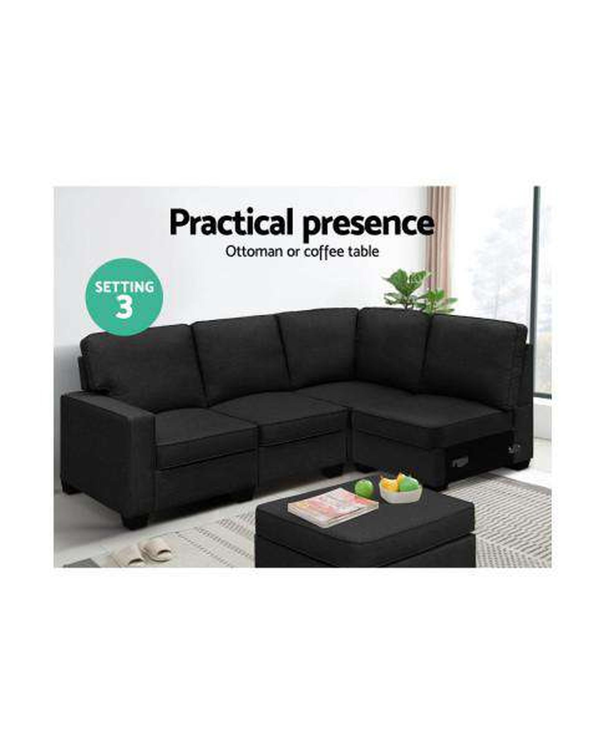 Sofa Lounge Set 5 Seater Modular Chaise Chair Suite Couch Dark Grey Artiss