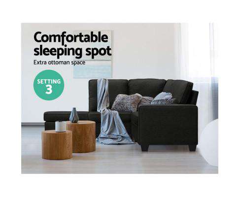 Sofa Lounge Set 4 Seater Modular Chaise Chair Couch Fabric Dark Grey Artiss