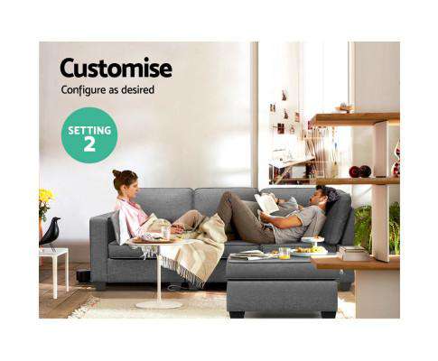 Sofa Lounge Set 4 Seater Modular Chaise Chair Suite Couch Fabric Grey Artiss