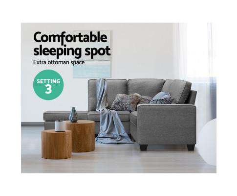 Sofa Lounge Set 4 Seater Modular Chaise Chair Suite Couch Fabric Grey Artiss