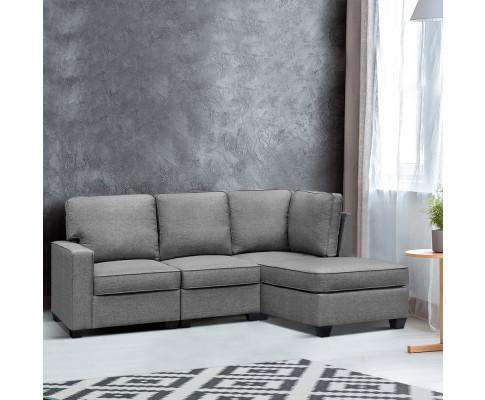 Sofa Lounge Set 4 Seater Modular Chaise Chair Suite Couch Fabric Grey Artiss