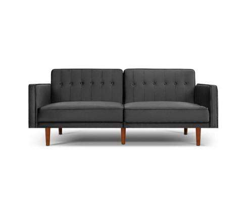Sofa Bed Lounge 3 Seater Futon Couch Recline Chair Wood 195cm Velvet Dark Grey Artiss
