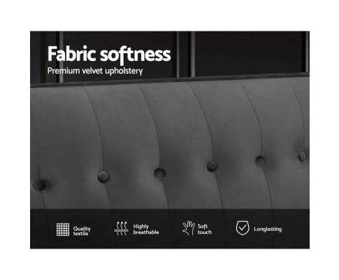 Sofa Bed Lounge 3 Seater Futon Couch Recline Chair Wood 195cm Velvet Dark Grey Artiss