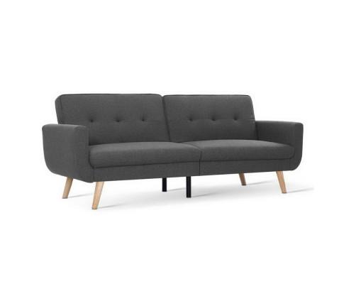 Sofa Bed Lounge Set Couch Futon 3 Seater Fabric Reliner 197cm Dark Grey Artiss