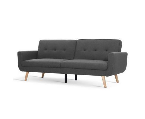 Sofa Bed Lounge Set Couch Futon 3 Seater Fabric Reliner 197cm Dark Grey Artiss