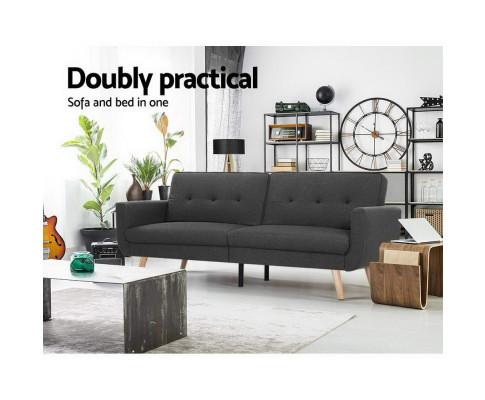 Sofa Bed Lounge Set Couch Futon 3 Seater Fabric Reliner 197cm Dark Grey Artiss