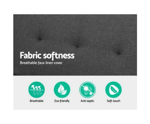 Sofa Bed Lounge Set Couch Futon 3 Seater Fabric Reliner 197cm Dark Grey Artiss