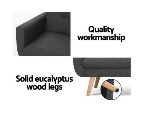 Sofa Bed Lounge Set Couch Futon 3 Seater Fabric Reliner 197cm Dark Grey Artiss