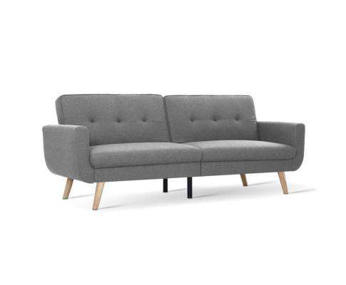 Sofa Bed Lounge Set Couch Futon 3 Seater Fabric Reliner 197cm Grey Artiss