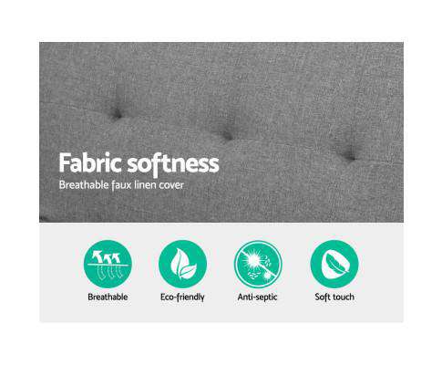 Sofa Bed Lounge Set Couch Futon 3 Seater Fabric Reliner 197cm Grey Artiss