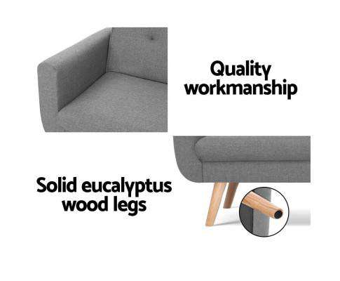 Sofa Bed Lounge Set Couch Futon 3 Seater Fabric Reliner 197cm Grey Artiss