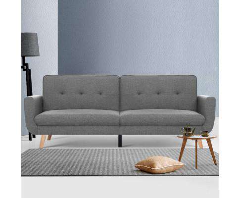 Sofa Bed Lounge Set Couch Futon 3 Seater Fabric Reliner 197cm Grey Artiss