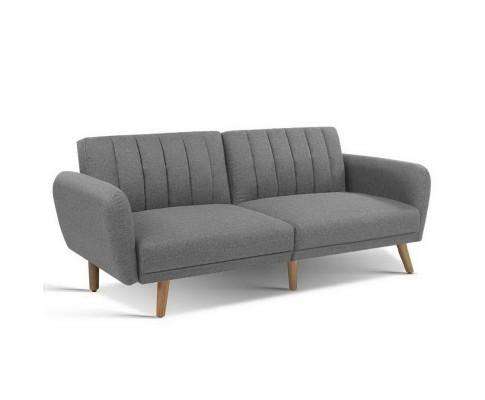 Sofa Bed Lounge 3 Seater Futon Couch Recline Chair Wooden 207cm Fabric - Grey Artiss