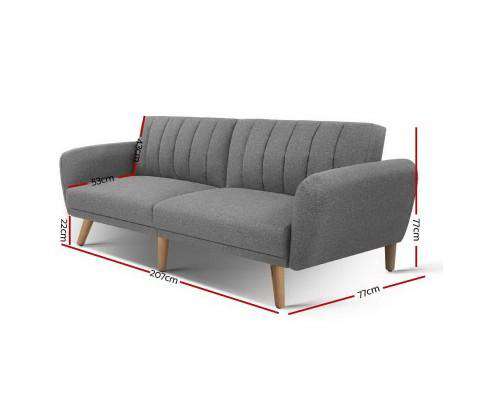 Sofa Bed Lounge 3 Seater Futon Couch Recline Chair Wooden 207cm Fabric - Grey Artiss
