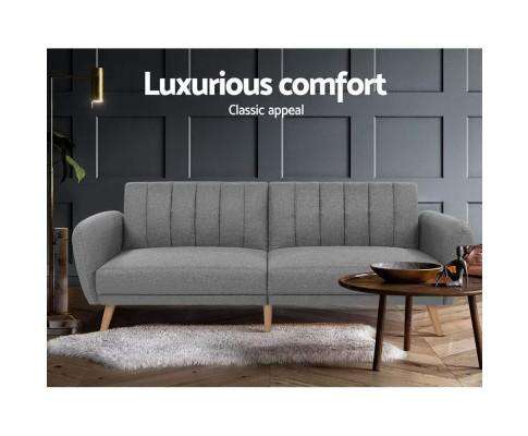 Sofa Bed Lounge 3 Seater Futon Couch Recline Chair Wooden 207cm Fabric - Grey Artiss