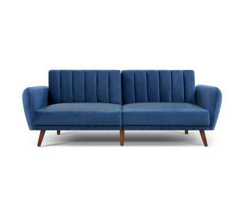 Sofa Bed Lounge 3 Seater Futon Couch Recline Chair Wooden 207cm Velvet - Blue Artiss