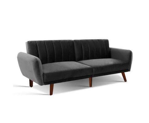 Sofa Bed Lounge 3 Seater Futon Couch Recline Chair Wooden 207cm Velvet - Dark rey Artiss