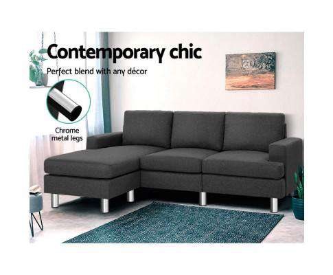 Corner Chaise Fabric - Dark Grey Artiss
