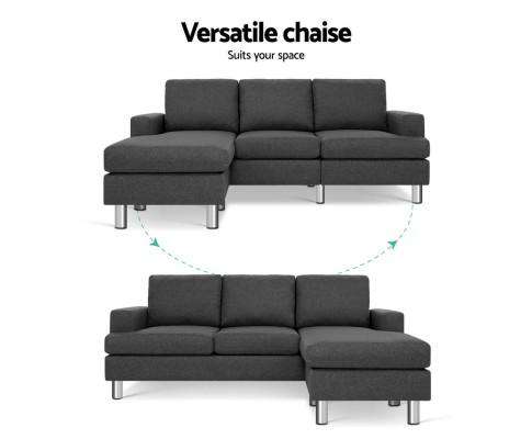 Corner Chaise Fabric - Dark Grey Artiss