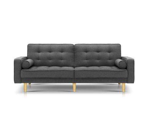 Three Seater Tufted Plush Sofa - Dark Grey Big Bedding Australia