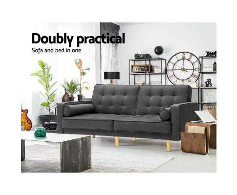Three Seater Tufted Plush Sofa - Dark Grey Big Bedding Australia