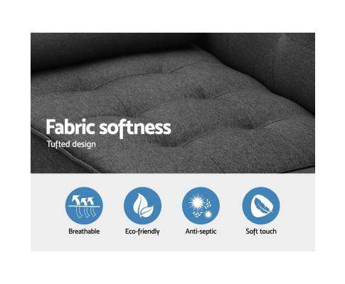 Three Seater Tufted Plush Sofa - Dark Grey Big Bedding Australia