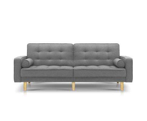 Three Seater Tufted Plush Sofa - Grey Big Bedding Australia