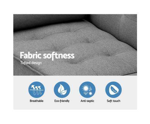 Three Seater Tufted Plush Sofa - Grey Big Bedding Australia